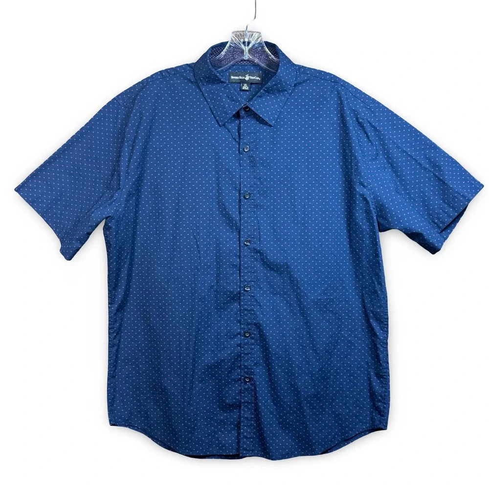 Beverly Hills Polo Club Button Down XL Short Sleeve Geometric Navy Blue